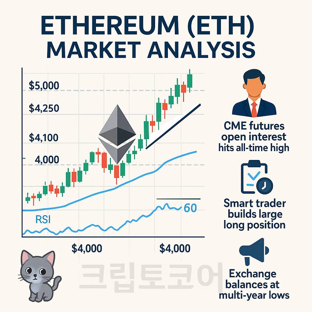 이더리움 상승세와 시장 심리를 시각적으로 보여주는 인포그래픽