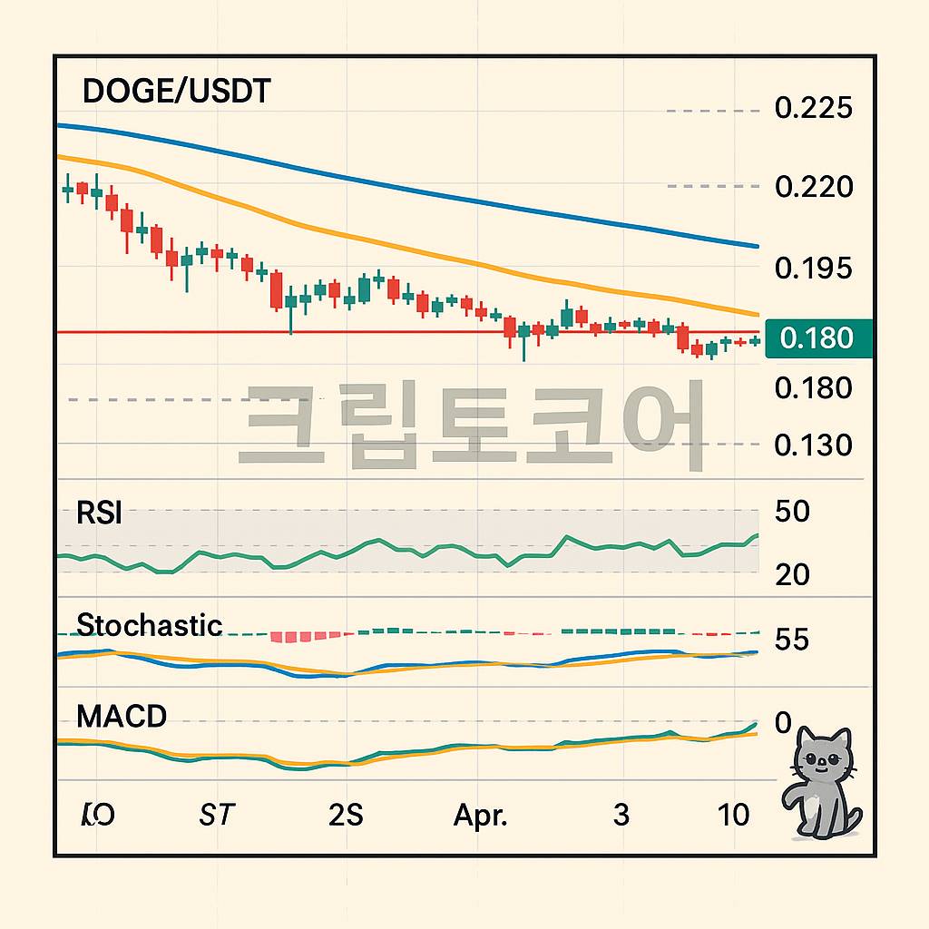 OGE/USDT 8시간 차트의 기술적 분석을 시각적으로 표현한 인포그래픽