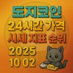 도지코인의 24시간 시세 순위를 보여주는 인포그래픽 스타일의 한국어 텍스트 이미지