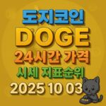 오늘 도지코인 가격 시세 지표 순위 - 2025년 10월 3일 인포그래픽