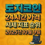 도지코인 24시간 가격 시세 지표 순위 2025년 10월 9일