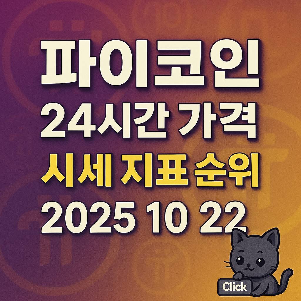 파이코인 24시간 가격 시세 지표 순위 2025 10 22, 보라-골드 그라데이션 배경에 흐릿한 PI 로고와 입체 그림자 텍스트 강조