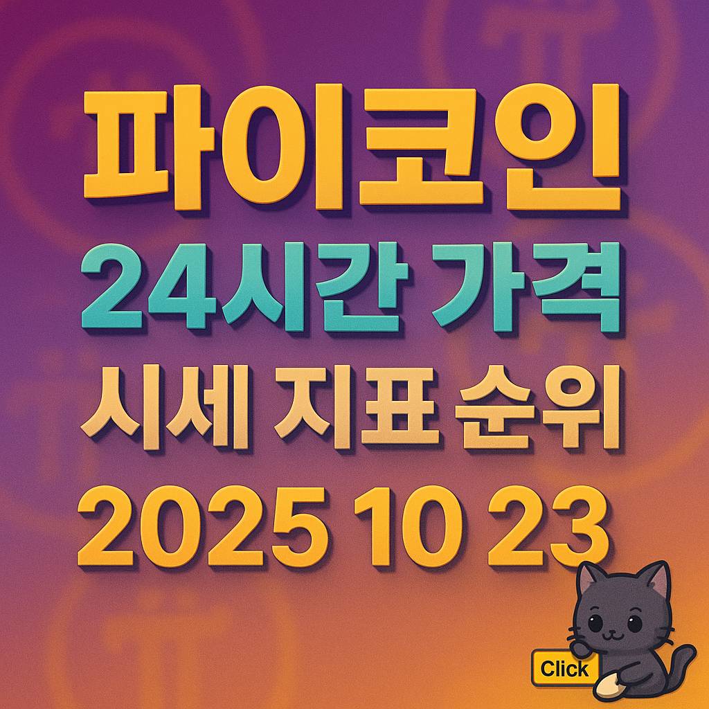 파이코인 브랜드 그라데이션 배경과 흐릿한 PI 로고 패턴 위에 ‘파이코인 · 24시간 가격 · 시세 지표 순위 · 2025 10 23’ 텍스트를 크게 동일한 크기로 입체감 있게 배치한 정사각형 그래픽