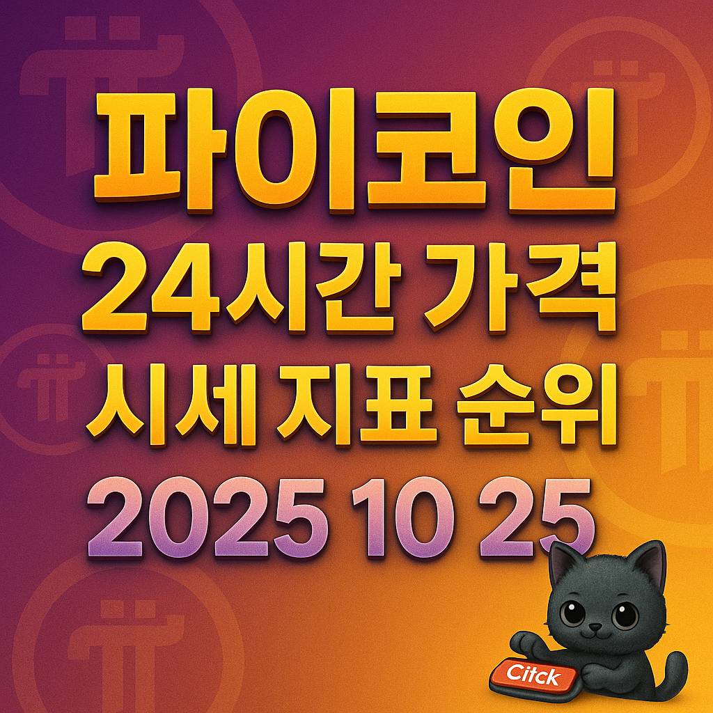 파이코인 24시간 가격 시세 지표 순위 2025 10 25, 파이 로고 그라데이션 배경과 입체 텍스트 디자인