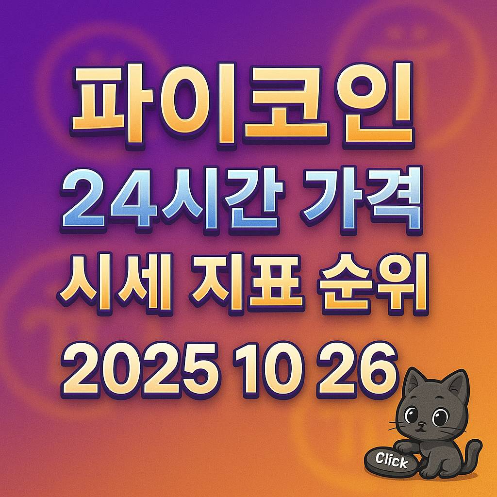 파이코인 24시간 가격 시세 지표 순위 2025 10 26 썸네일 디자인, 보라–오렌지 그라데이션 배경과 입체 텍스트 강조
