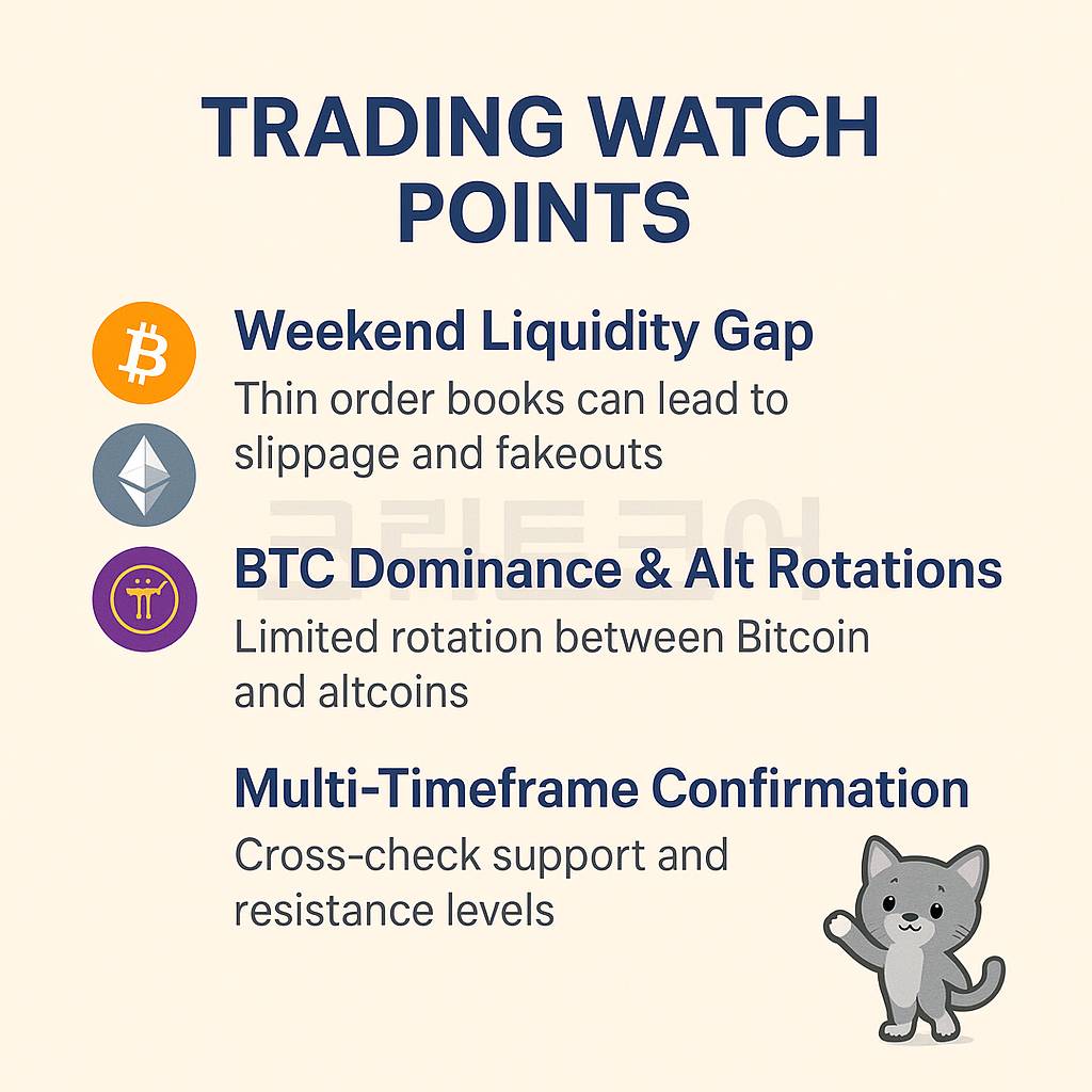 Weekend liquidity gap, BTC dominance stagnation, and multi-timeframe confirmation summarized