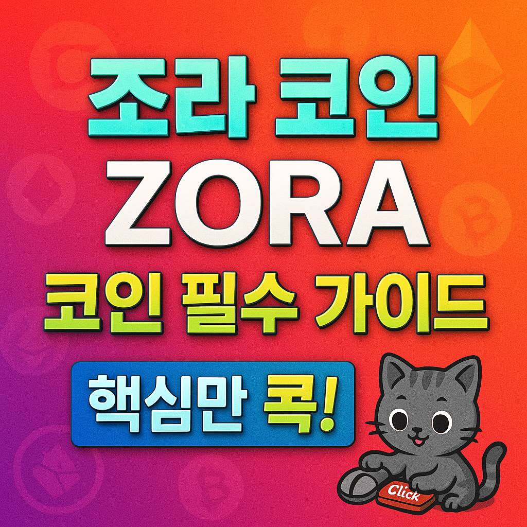 ZORA 조라 코인 가이드 표지, 로고 그라데이션 배경과 또렷한 한글·영문 타이포