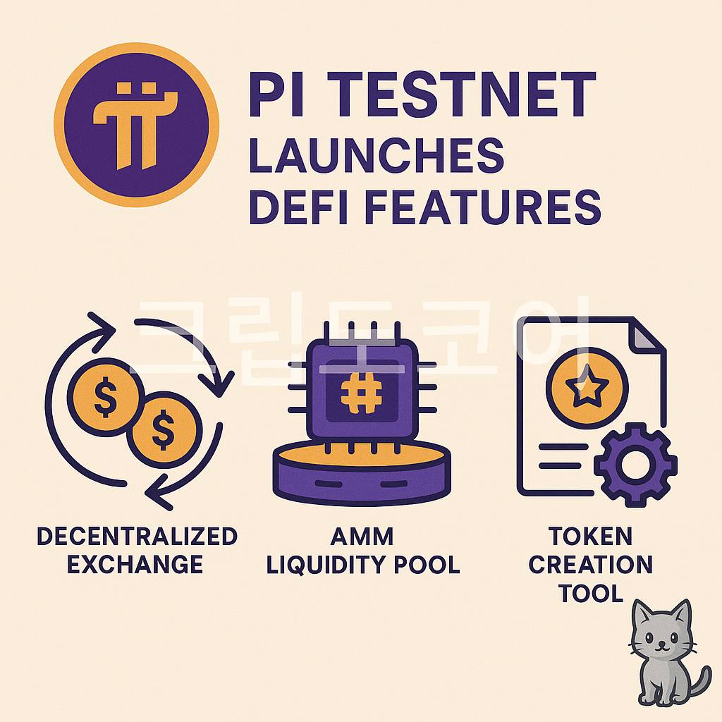 파이 네트워크의 DeFi 테스트넷 주요 기능을 설명하는 인포그래픽