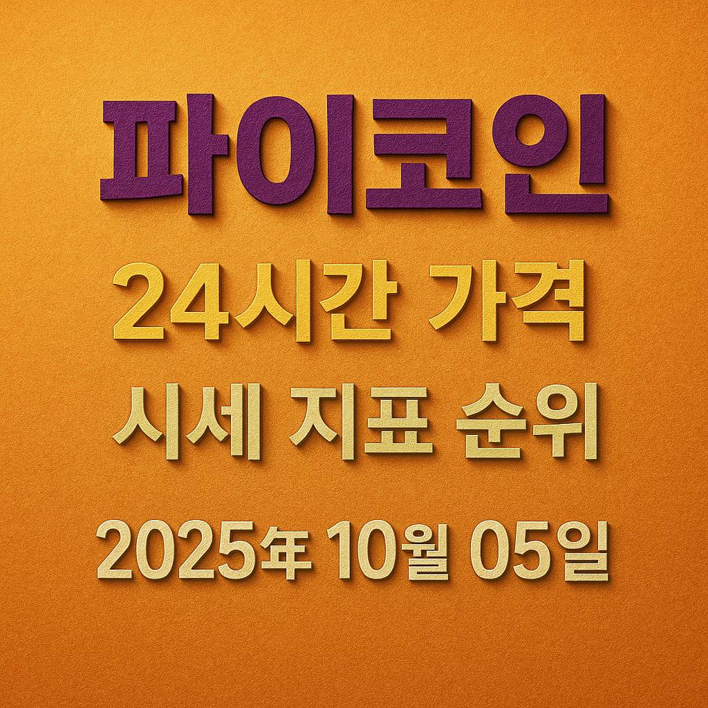 오렌지색 질감 배경 위에 파이코인 정보를 4가지 다른 색상과 글꼴로 입체적으로 표현한 이미지
