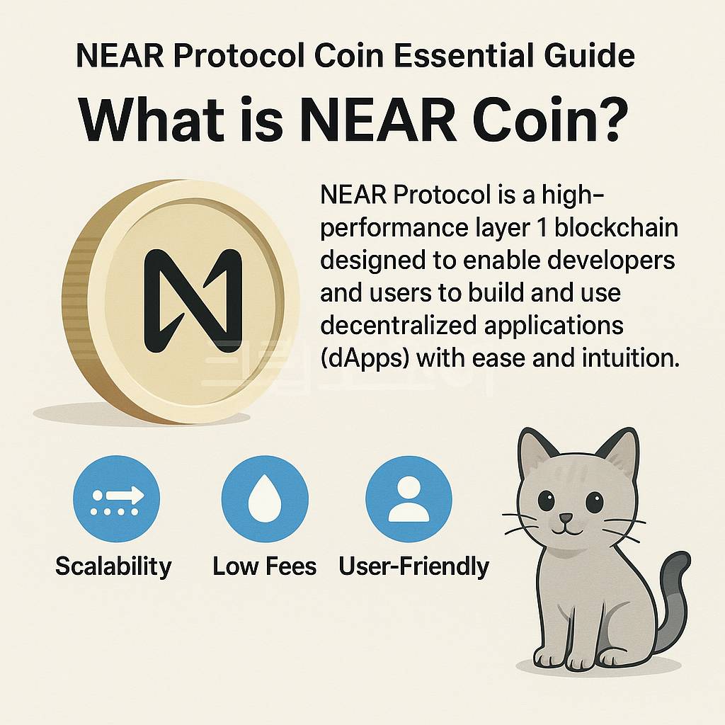 NEAR 프로토콜의 핵심 기능과 특징을 간결하게 설명하는 인포그래픽