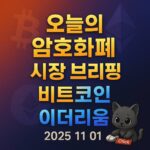 오늘의 암호화폐 시장 브리핑 비트코인 이더리움 2025 11 01 — 비트코인·이더리움 로고가 흐릿하게 배경에 깔린 1:1 인포그래픽 포스터