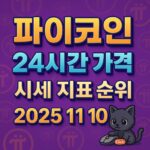 파이코인 24시간 가격 시세 지표 순위 2025년 11월 10일 정보 카드 스타일 썸네일