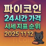 파이코인 24시간 가격 시세 지표 순위를 강조한 네온 텍스트와 그라데이션 배경 디자인