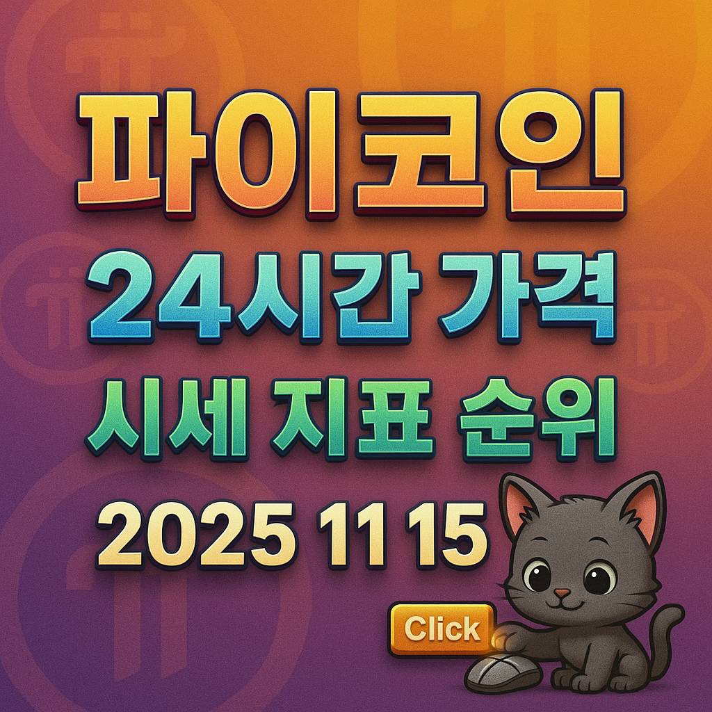 파이코인 24시간 가격 시세 지표 순위를 보여주는 2025년 11월 15일자 1:1 비율 타이틀 인포그래픽 이미지