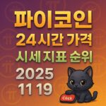 파이코인 24시간 가격 시세 지표 순위를 나타내는 2025년 11월 19일자 인포그래픽 디자인