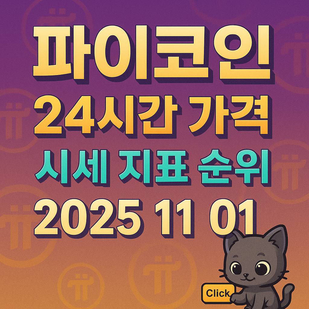 파이코인 24시간 가격 시세 지표 순위 2025 11 01 포스터, 퍼플·골드 그라데이션 배경과 흐릿한 파이 로고 워터마크