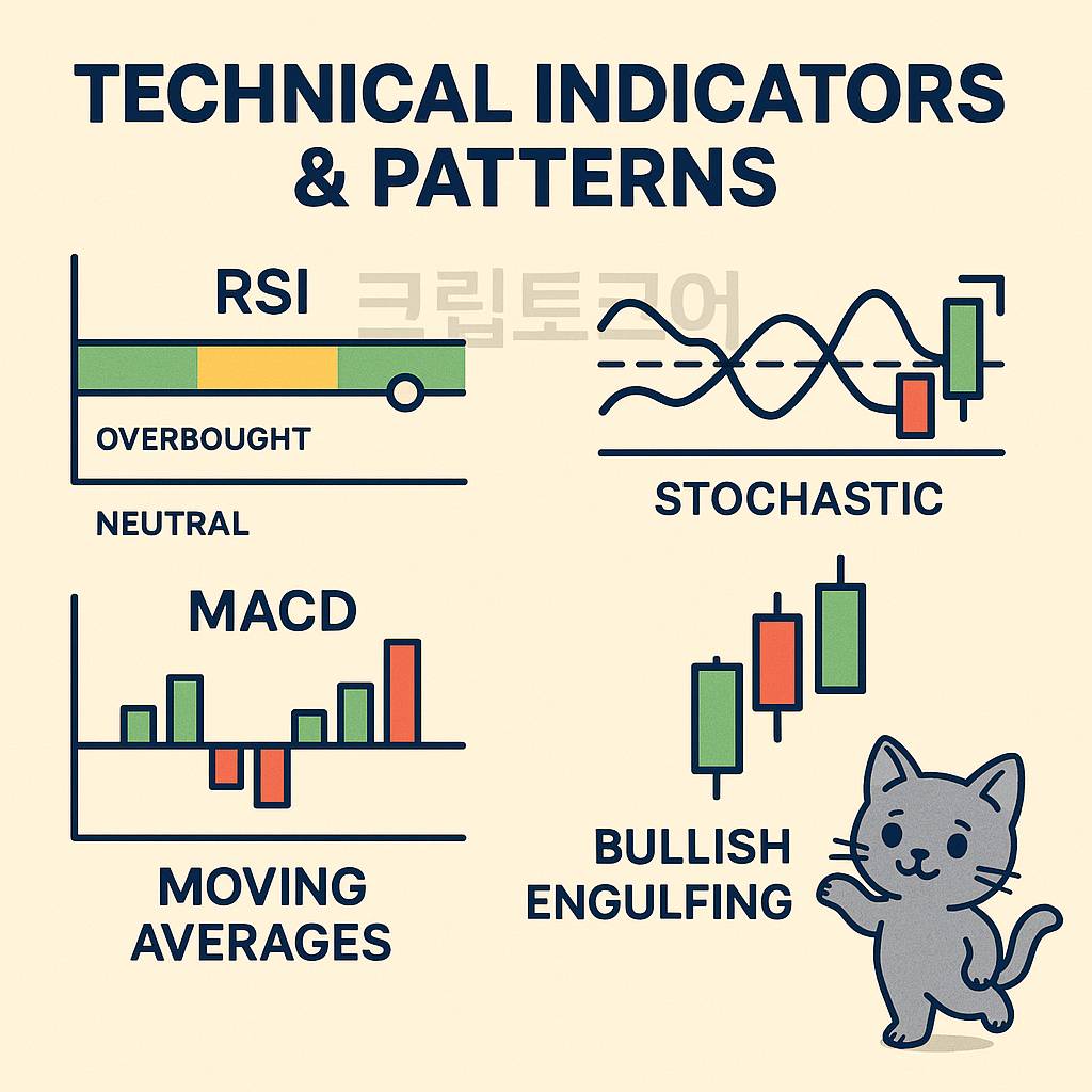 기술적 지표 rsi 스토캐스틱 macd 불리시 패턴을 요약한 인포그래픽
