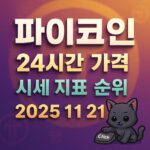 파이코인 24시간 가격 시세 지표 순위를 보여주는 1:1 비율의 인포그래픽 타이틀 이미지