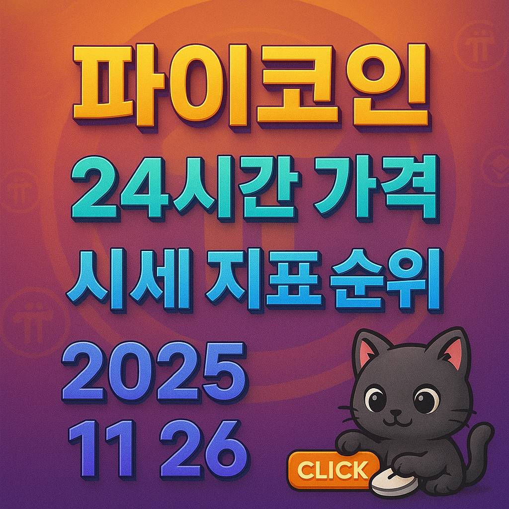 오늘 파이코인 24시간 가격 시세 지표 순위 2025년 11월 26일 인포그래픽