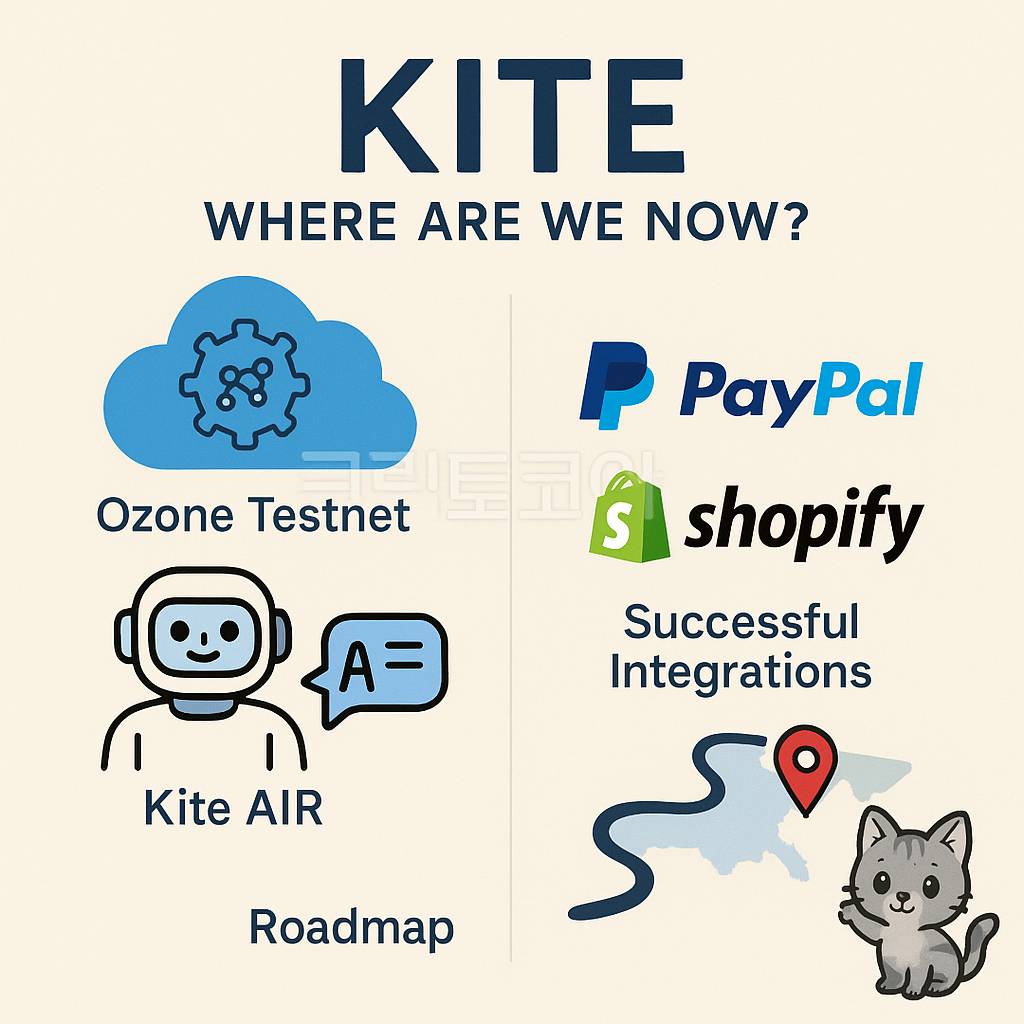 KITE 프로젝트의 현재 단계와 파트너십을 시각적으로 요약한 인포그래픽