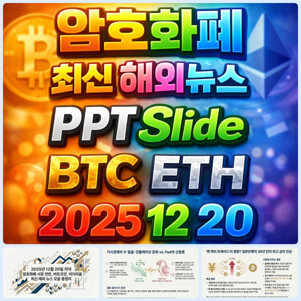 2025년 12월 20일 암호화폐 최신 해외 뉴스 총정리 슬라이드 – 비트코인 이더리움