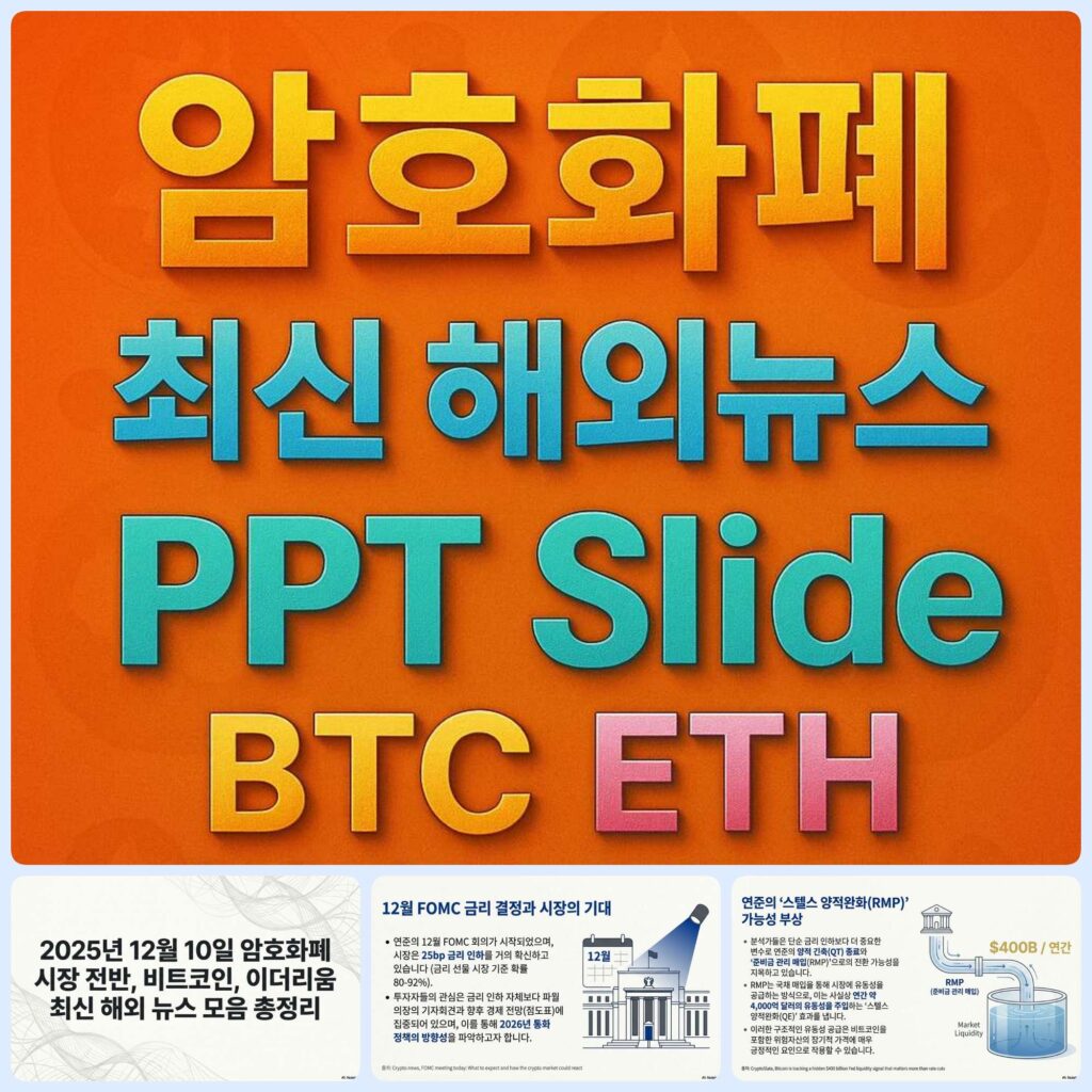 2025년 12월 10일 암호화폐 최신 해외 뉴스 총정리 슬라이드 메인 이미지 인포그래픽