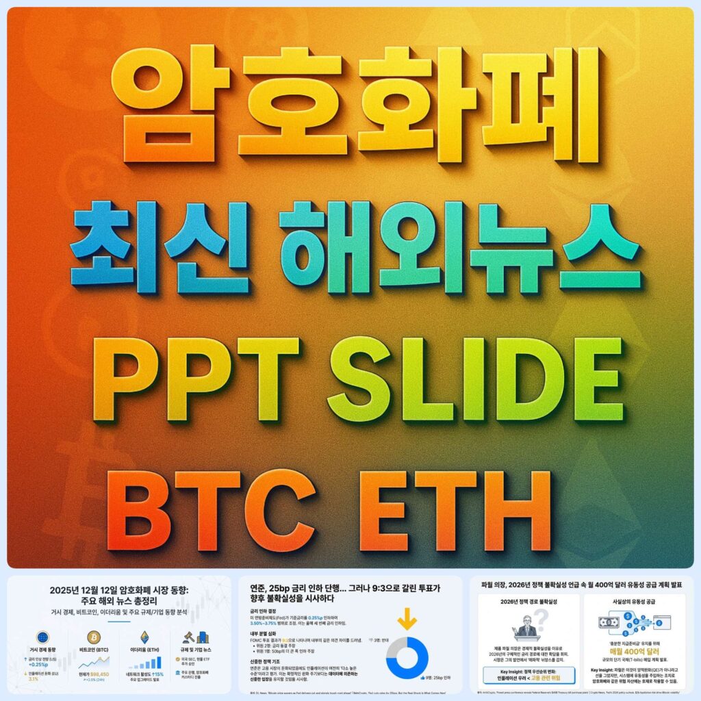 2025년 12월 12일 암호화폐 최신 해외 뉴스 총정리 슬라이드 – 비트코인 이더리움