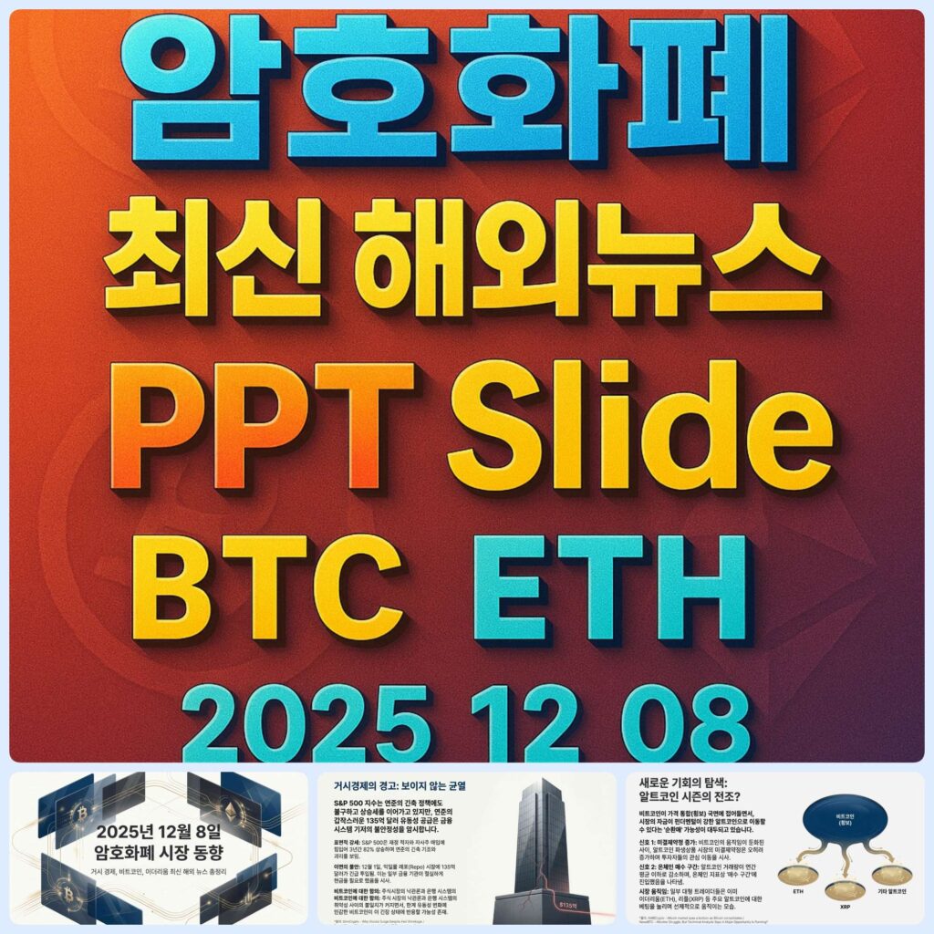 2025년 12월 8일 암호화폐 최신 해외 뉴스 총정리 슬라이드 - 비트코인 이더리움 메인 이미지 인포그래픽