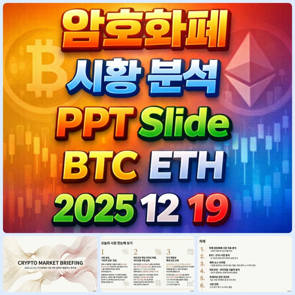 2025년 12월 19일 암호화폐 시황 분석 PPT 슬라이드 – 비트코인 이더리움