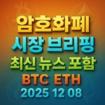 암호화폐 시장 브리핑 2025년 12월 08일 – 비트코인 이더리움 메인 이미지 인포그래픽