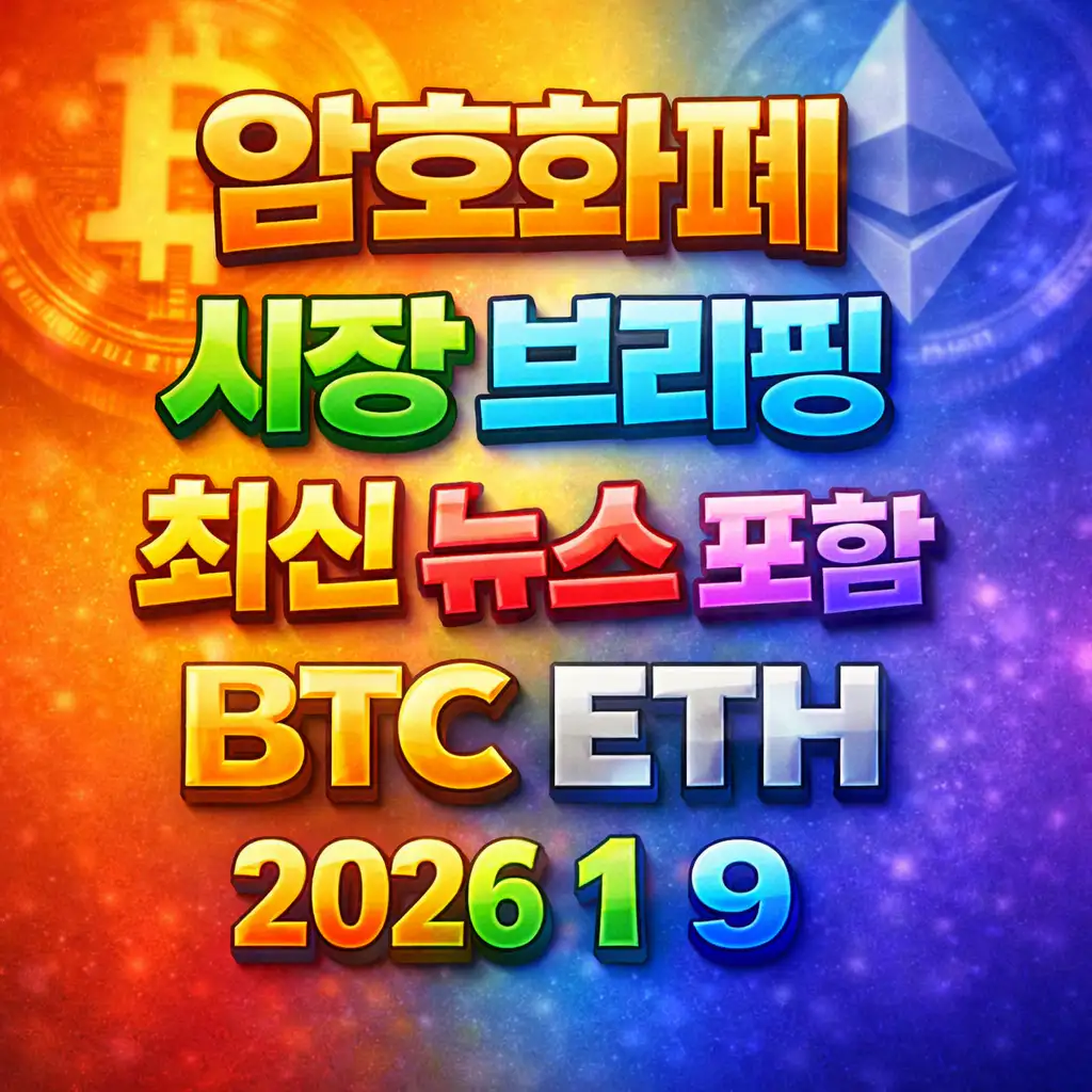 암호화폐 시장 브리핑 2026년 1월 9일 - 비트코인 이더리움 메인 이미지 인포그래픽