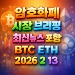 암호화폐 시장 브리핑 2026년 2월 13일 - 비트코인 이더리움 메인 이미지 인포그래픽