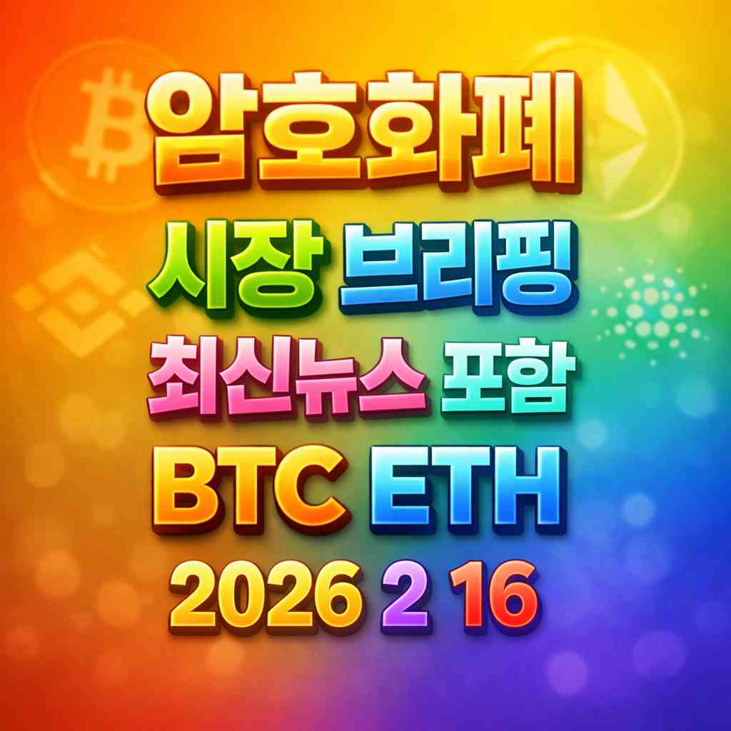 암호화폐 시장 브리핑 2026년 2월 16일 - 비트코인 이더리움 메인 이미지 인포그래픽