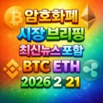 암호화폐 시장 브리핑 2026년 2월 21일 - 비트코인 이더리움 메인 이미지 인포그래픽