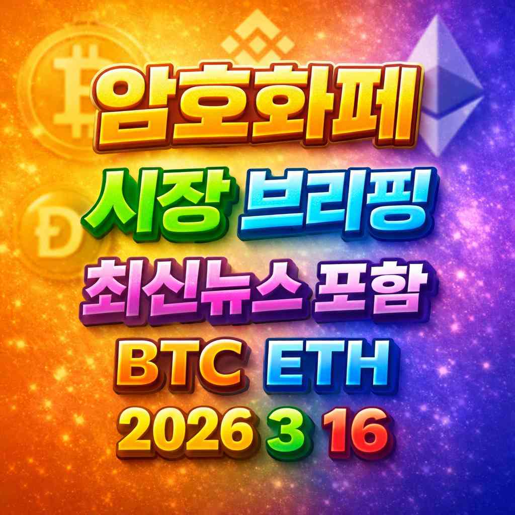 암호화폐 시장 브리핑 2026년 3월 16일 - 비트코인 이더리움 메인 이미지 인포그래픽